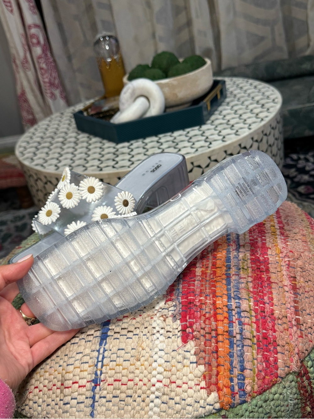 ◻️🌼▫️ASOS Clear Daisy Embellished Platform Heeled‎ Slide Sandals ▫️🌼◻️ - Picture 7 of 8
